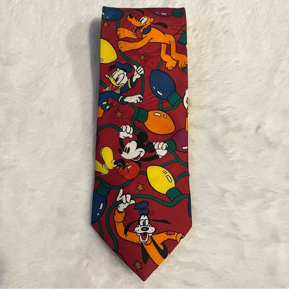 Vintage Disney Mickey Mouse & Goofy Christmas 100% Silk Neck Tie Balancine Inc - Picture 2 of 8